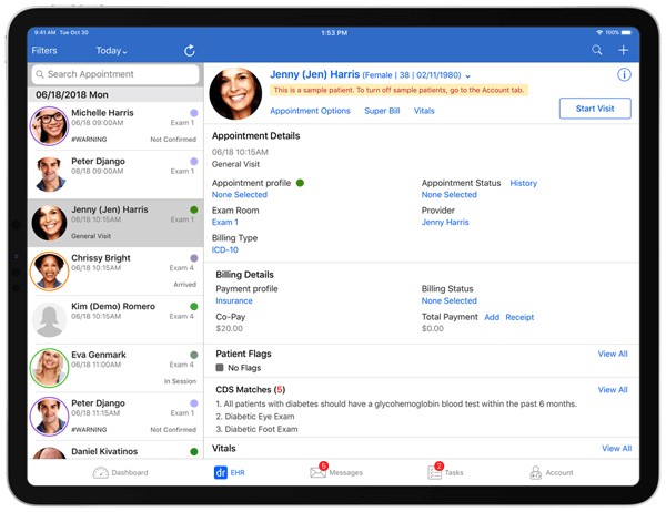 Account details of a patient profile on iPad