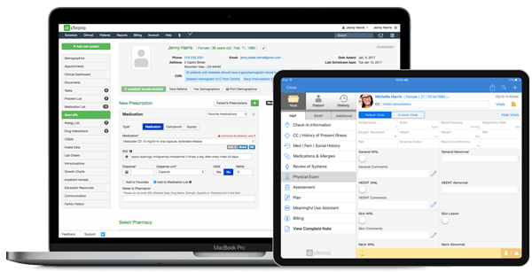 Fill out clinical notes and send eRx from web or iPad
