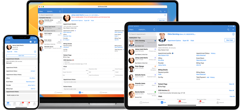 DrChrono cloud based EHR available on iPad, iPhone, desktop and Apple watch