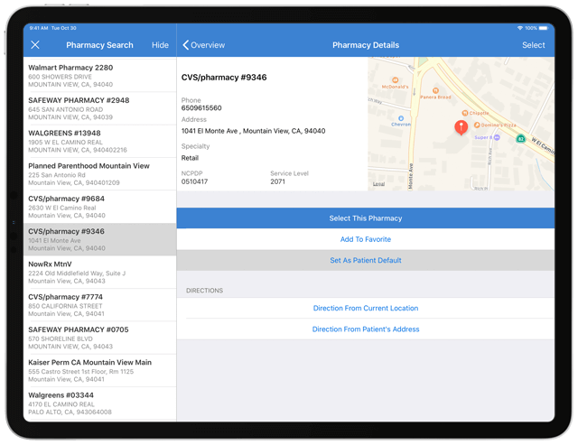 DrChrono's eRx feature on iPad and iPhone